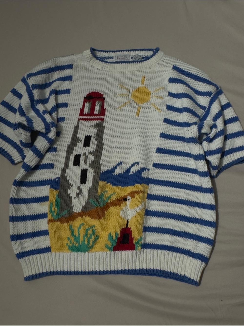 Vintage 80s 90s Honors Apparel Lighthouse Coastal Sweater Short Sleeve
